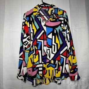 Big Dart Button Down Shirt 14 Multicolor Abstract Geometric Pop Art Print